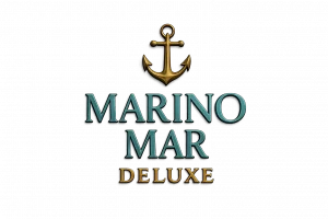 O ancoră aurie deasupra cuvintelor MARINO MAR în albastru și DELUXE în auriu, toate amplasate pe un fundal negru.